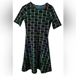 ModCloth Geometric Print Sleeveless Sweater Dress Black Gold Fit Flare Plaid Med